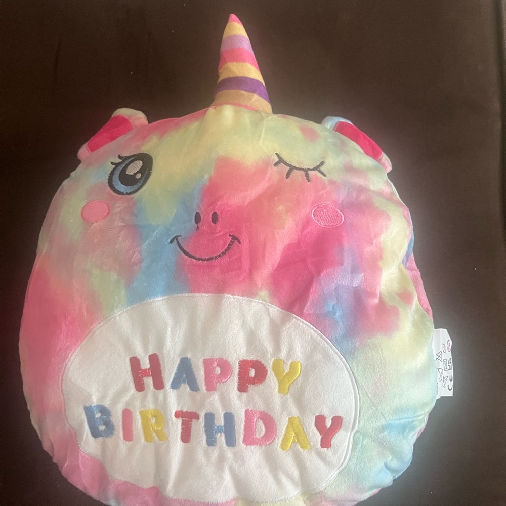 Unicorn Plush Pillow 15” Happy Birthday Rainbow Stuffed Animal Cute Gift Kids
